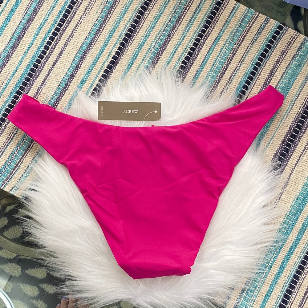 J. Crew Fuchsia curved waist cheeky high cut leg bikini bottom size medium - Picture 2 of 5